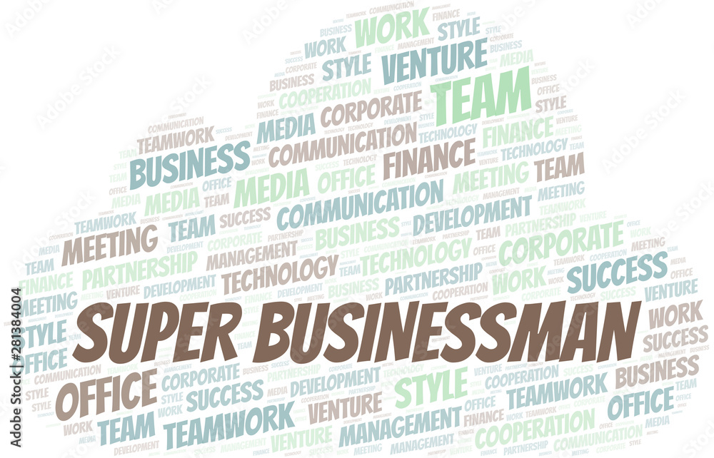 Obraz premium Super Businessman word cloud. Collage made with text only.
