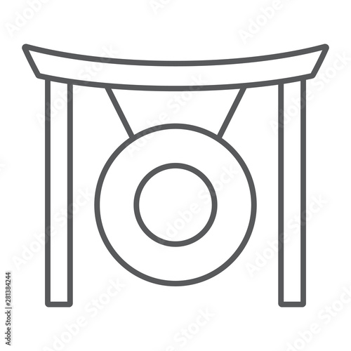 Gong thin line icon, asia and music, musical instrument sign, vector graphics, a linear pattern on a white background.