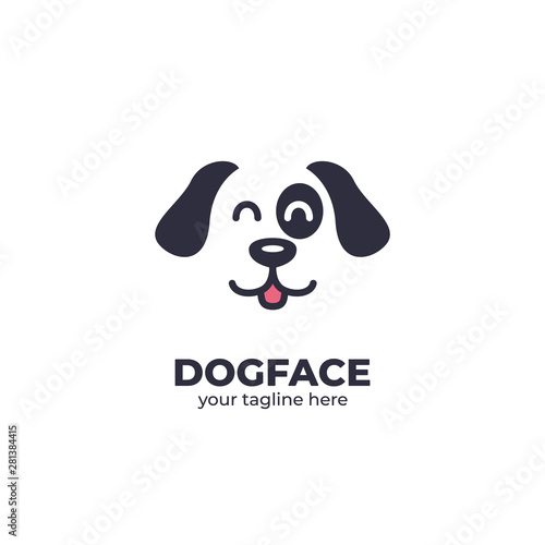Happy dog face logo smiles dog head face silhouette vector icon illustration