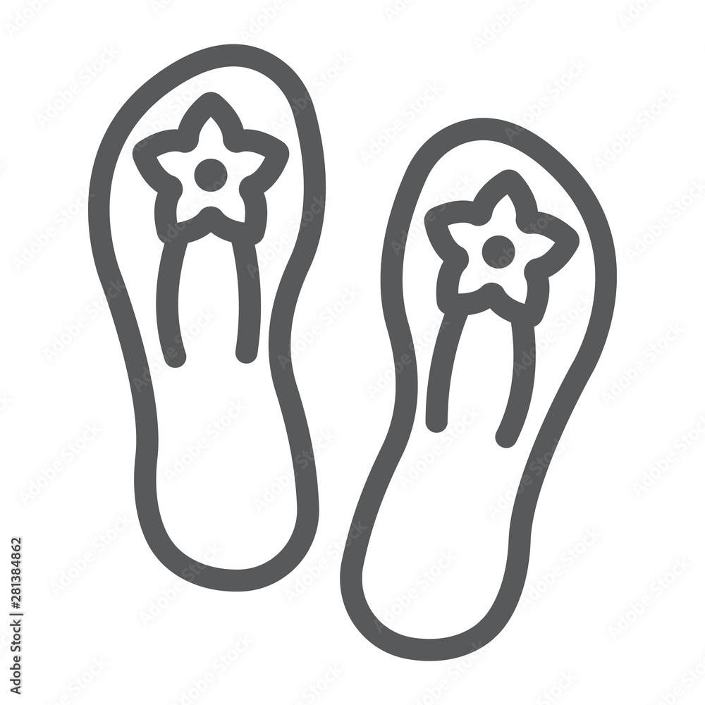 Sandals line icon, footwear and shoes, flip flops sign, vector graphics, a linear pattern on a white background. Sandals line icon, footwear and shoes, flip flops sign, vector graphics, a linear pattern on a white background.