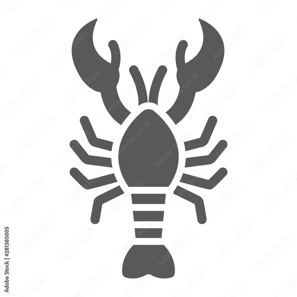 Lobster glyph icon, food and sea, cancer sign, vector graphics, a solid pattern on a white background. Lobster glyph icon, food and sea, cancer sign, vector graphics, a solid pattern on a white background.