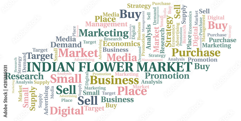 Fototapeta premium Indian Flower Market word cloud. Vector made with text only.