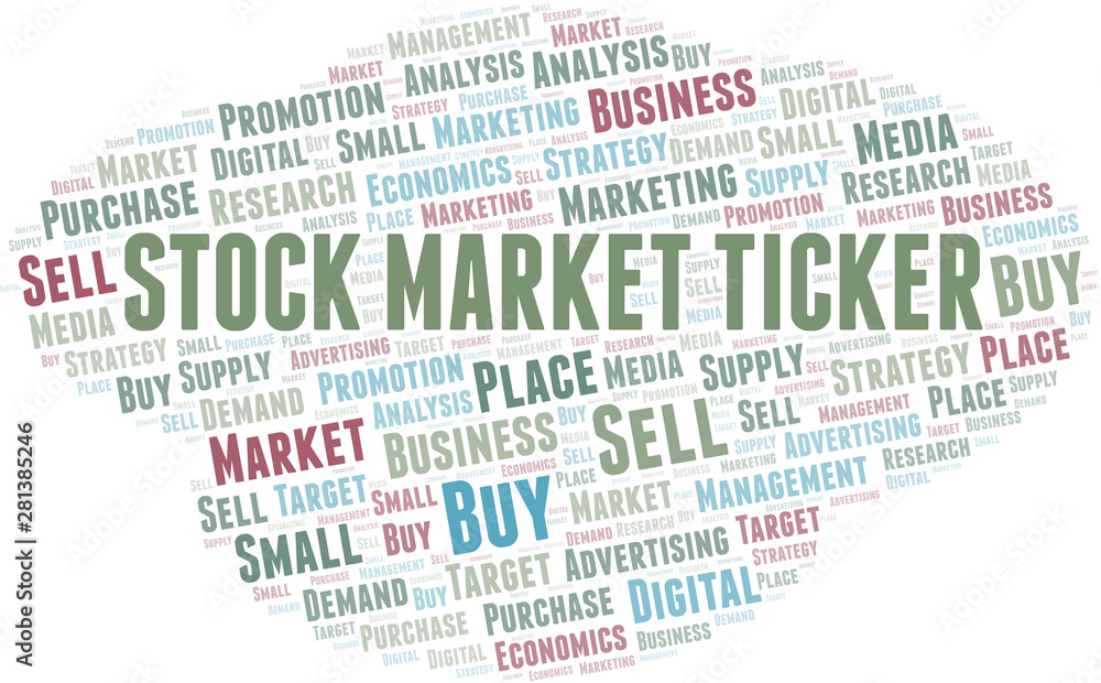 Stock Market Ticker word cloud. Vector made with text only.