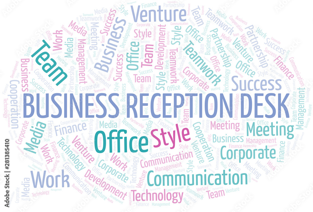 Fototapeta premium Business Reception Desk word cloud. Collage made with text only.