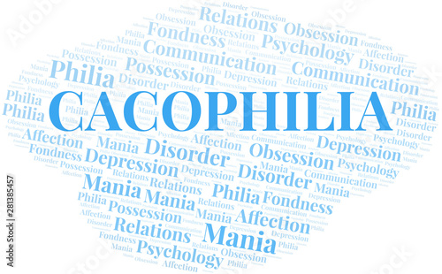 Cacophilia word cloud. Type of Philia.