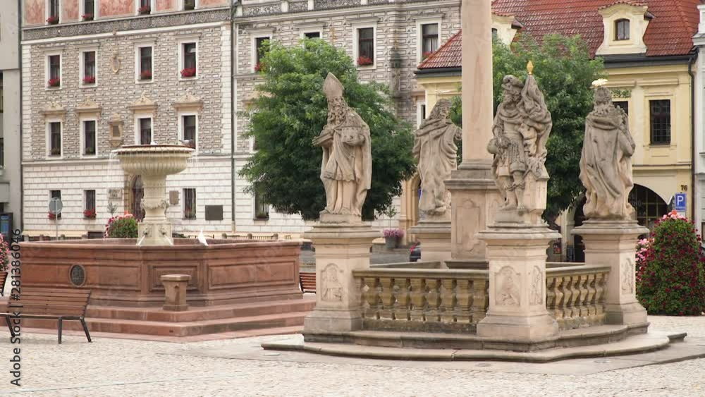 Statue On Charle's square in Kolin in Central Bohemia .Marian Column in Charles Statue On Charle's square in Kolin in Central Bohemia .Marian Column in Charles