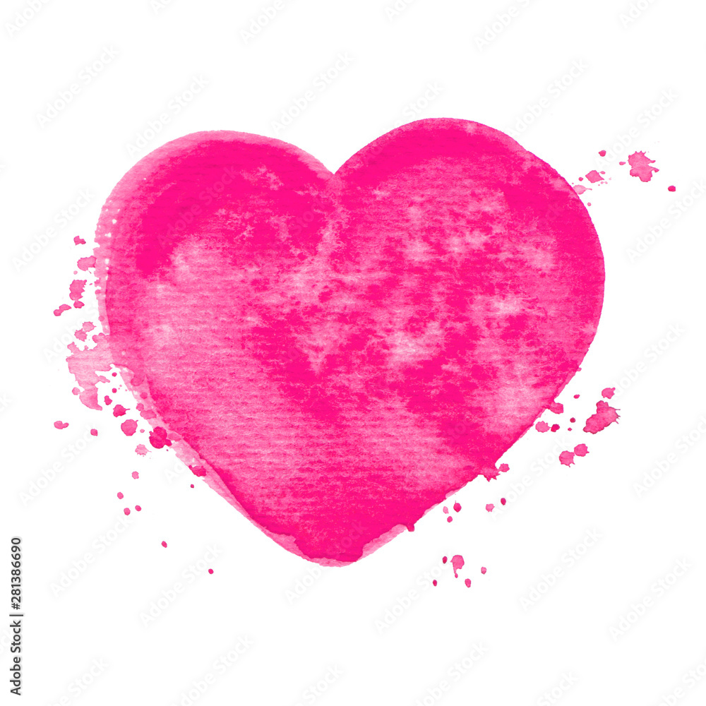 Vector pink heart watercolor paint texture isolated on white for Your design
