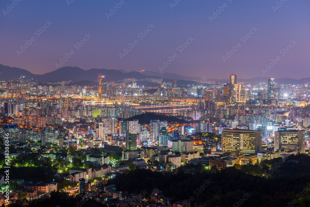 Aerial view of Seoul City at Night,South Korea.