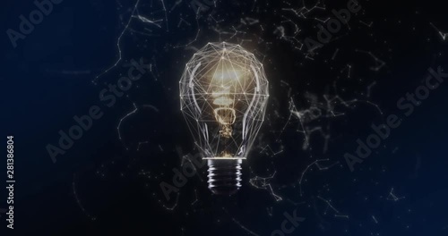 Tungsten light bulb lamp over black background with plexus effect