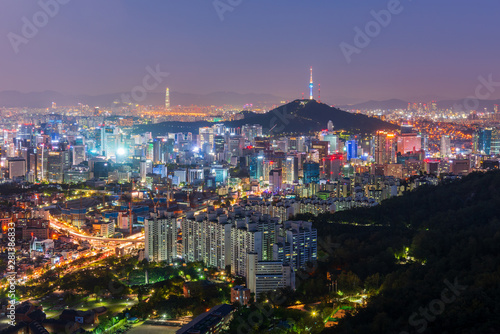 Aerial view of Seoul City at Night,South Korea.