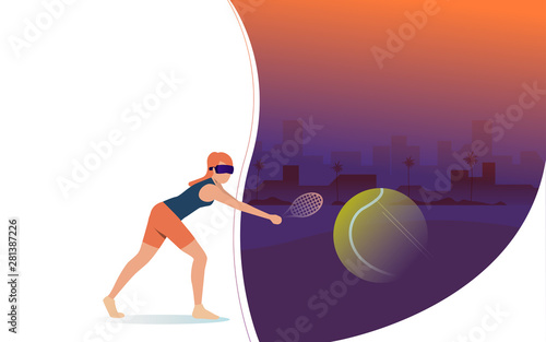 Woman playing tennis in virtual reality