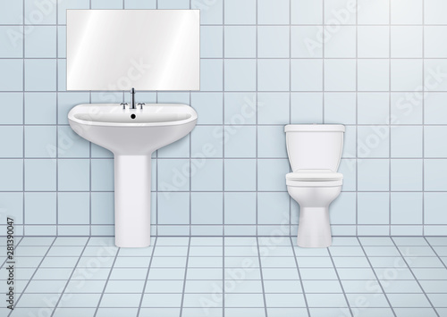 WC restroom with washbasins and toilet