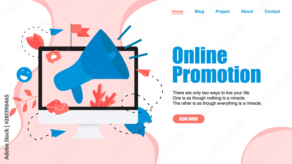 Online Business Advertising Promotion. Big Megaphone and Business icon. Advertisement Marketing Concept. Vector illustration.	