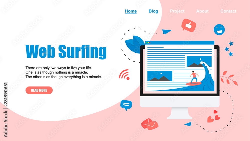 Webpage Template. Surfer surfing a wave web page vector illustration. Web page surfing concept. Webpage Template. Surfer surfing a wave web page vector illustration. Web page surfing concept.