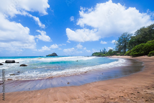 Fototapeta Naklejka Na Ścianę i Meble -  Hawaii beach with gentle waves washing onto the shore 