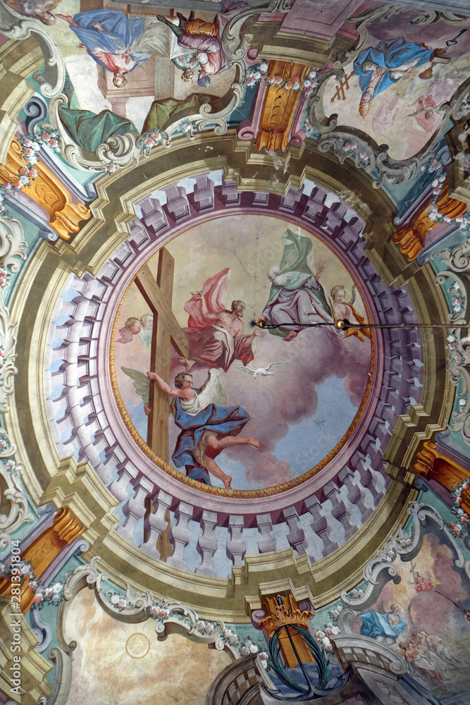 Holy Trinity, fresco on the ceiling of the Saint John the Baptist church in Zagreb, Croatia