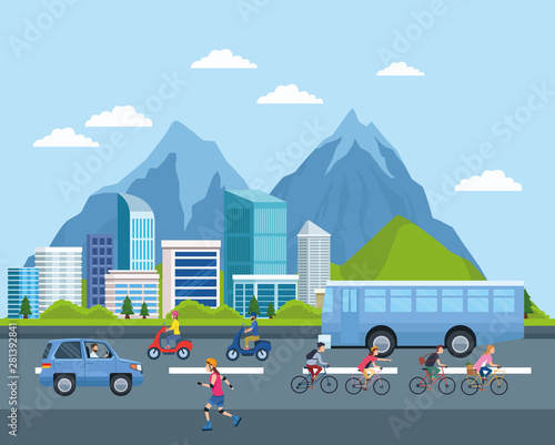City transportation and mobility cartoons