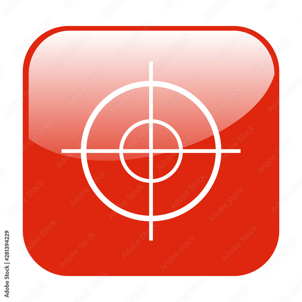 Roter glänzender Button zeigt Fadenkreuz Roter glänzender Button zeigt Fadenkreuz