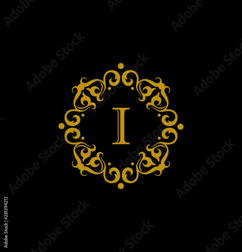 Luxury Letter I logo. This logo icon incorporate with round flower ornament and letter J. It will be suitable for Restaurant, Royalty, Boutique, Cafe, Hotel, Heraldic, Jewelry, Fashion.