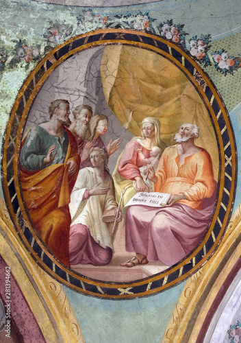Fotótapéta His name is John, Birth of Saint John the Baptist, fresco on the ceiling of the