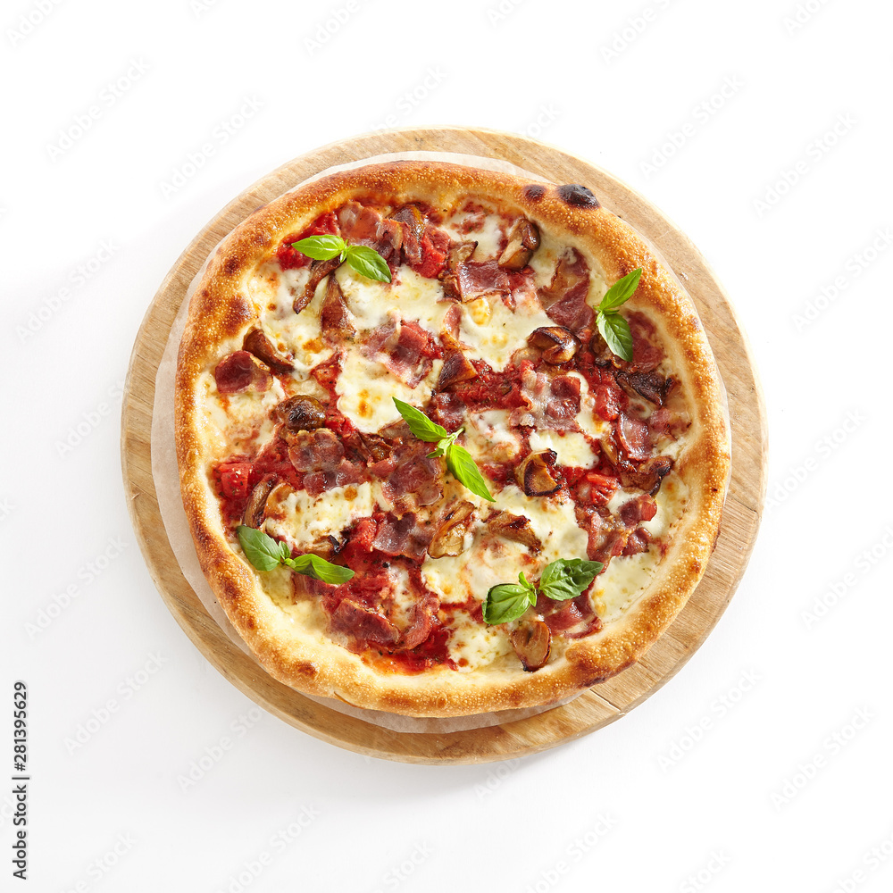 Canadian Pizza with Bacon Isolated on White Background Canadian Pizza with Bacon Isolated on White Background