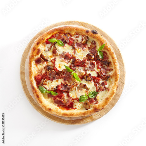 Canadian Pizza with Bacon Isolated on White Background