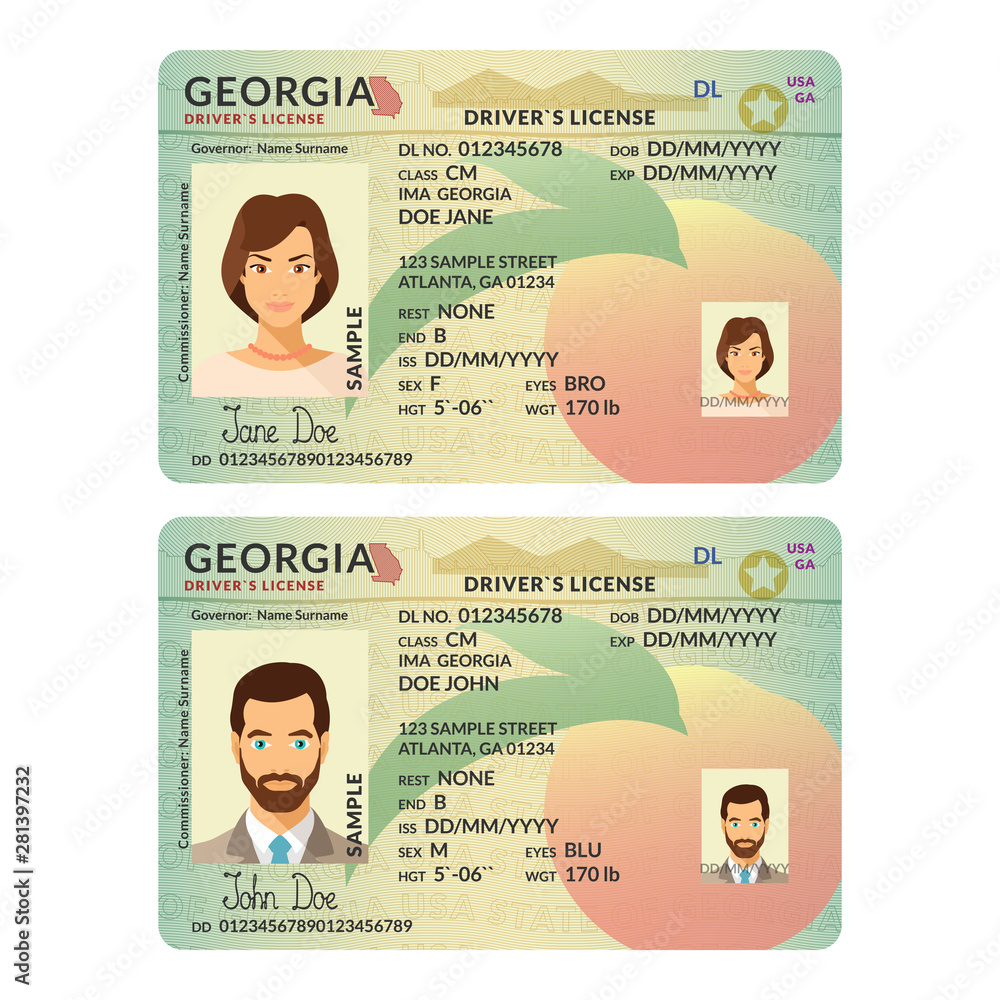 Vector template of sample driver license plastic card for USA Inside Georgia Id Card Template