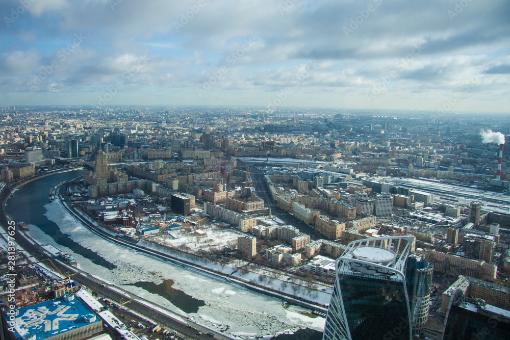 Top view of big city in the winter.