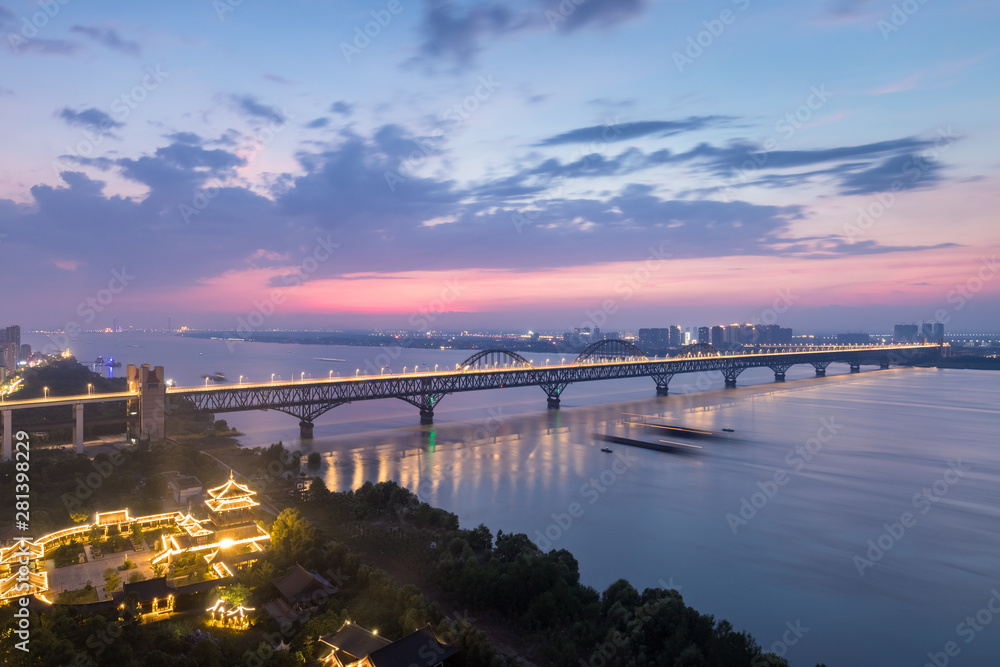 beautiful yangtze river bridge at night in jiujiang beautiful yangtze river bridge at night in jiujiang