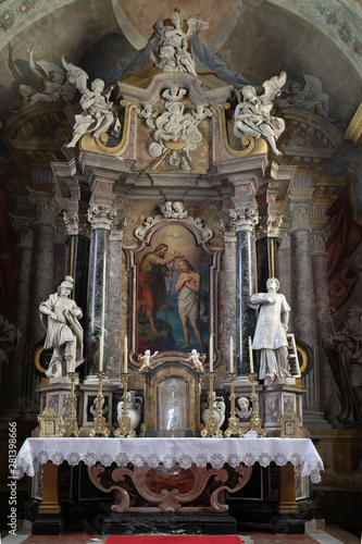 Main altar in the Saint John the Baptist church in Zagreb  Croatia