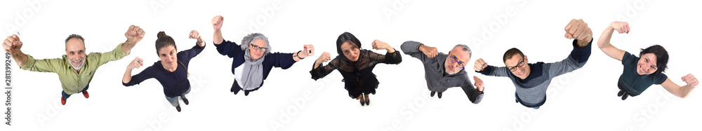 group of people doing strength and biceps on a white background group of people doing strength and biceps on a white background