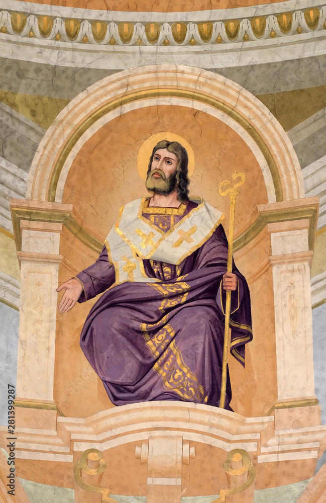 Saint John Chrysostom, fresco on the ceiling of the Saint John the Baptist church in Zagreb, Croatia