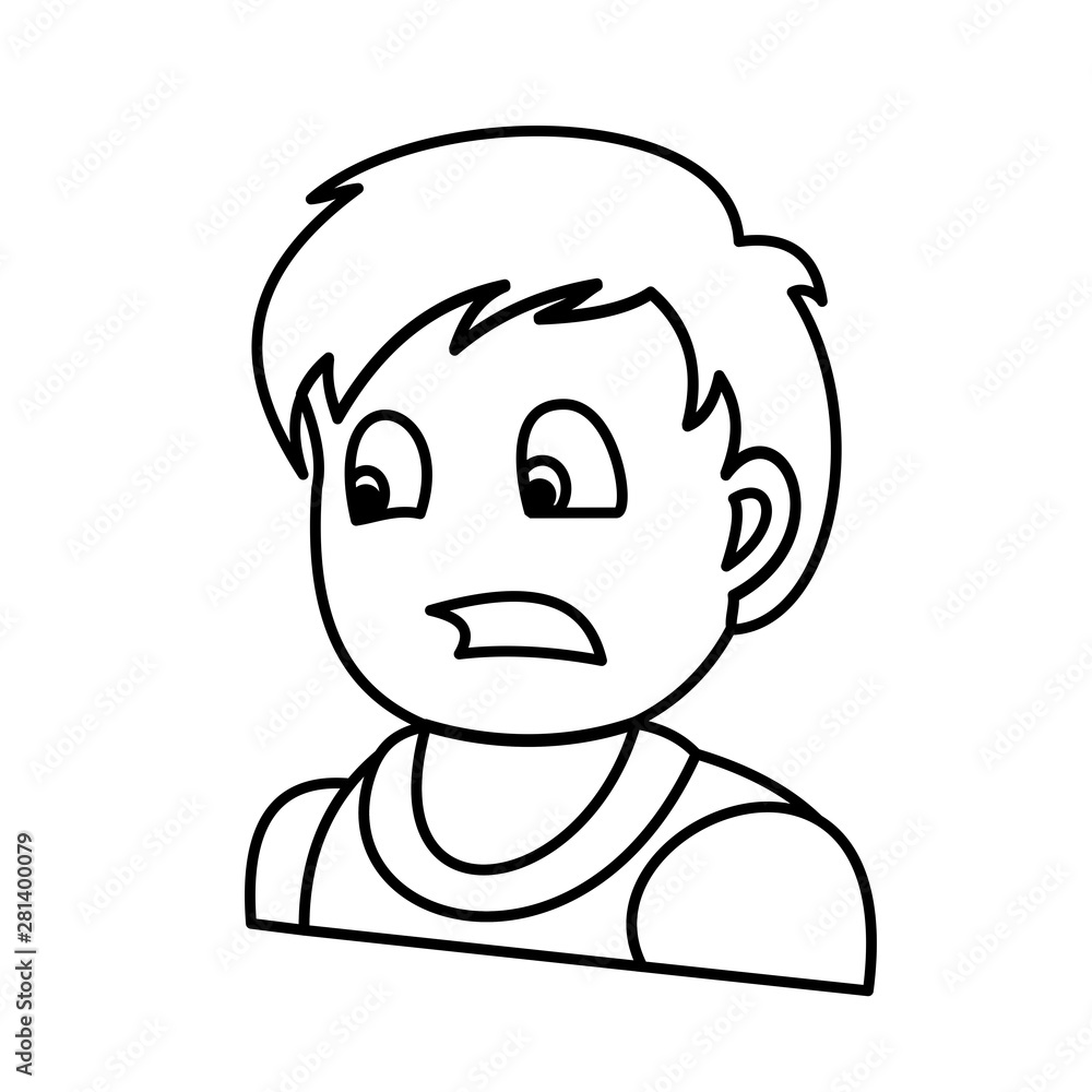 Portrait of a scared boy. Vector illustration with continuous lines on white background. Portrait of a scared boy. Vector illustration with continuous lines on white background.