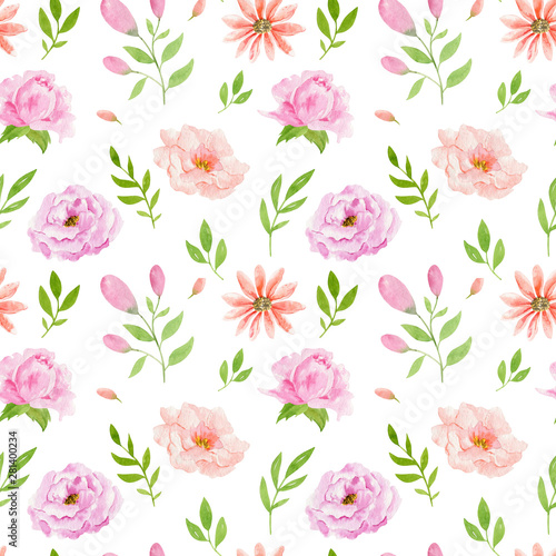 Watercolor seamless pattern with flowers, bohemian watercolour decoration pattern. Design for invitation, wedding or greeting cards © iryna_boiko