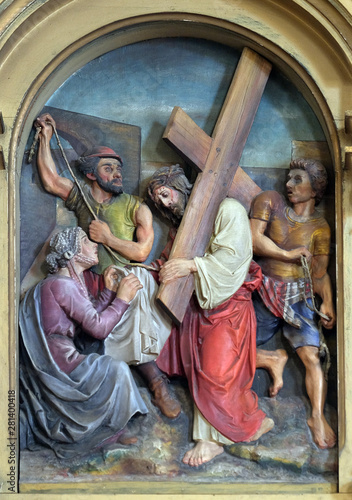 6th Stations of the Cross, Veronica wipes the face of Jesus, Saint John the Baptist church in Zagreb, Croatia