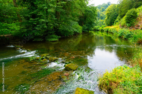 Misty summer day beside the River Manifold in the Staffordshire Dales.