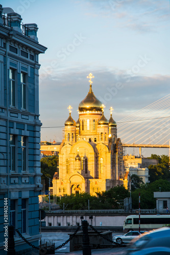 夕陽に染まるロシア正教会／Vladivostok, Russia