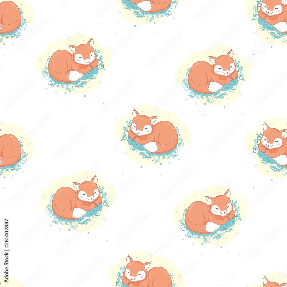 Fox seamless pattern. Vector illustration