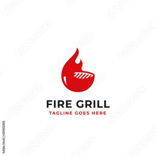 fire grill logo design for beef restaurant brand identity concept vector illustration