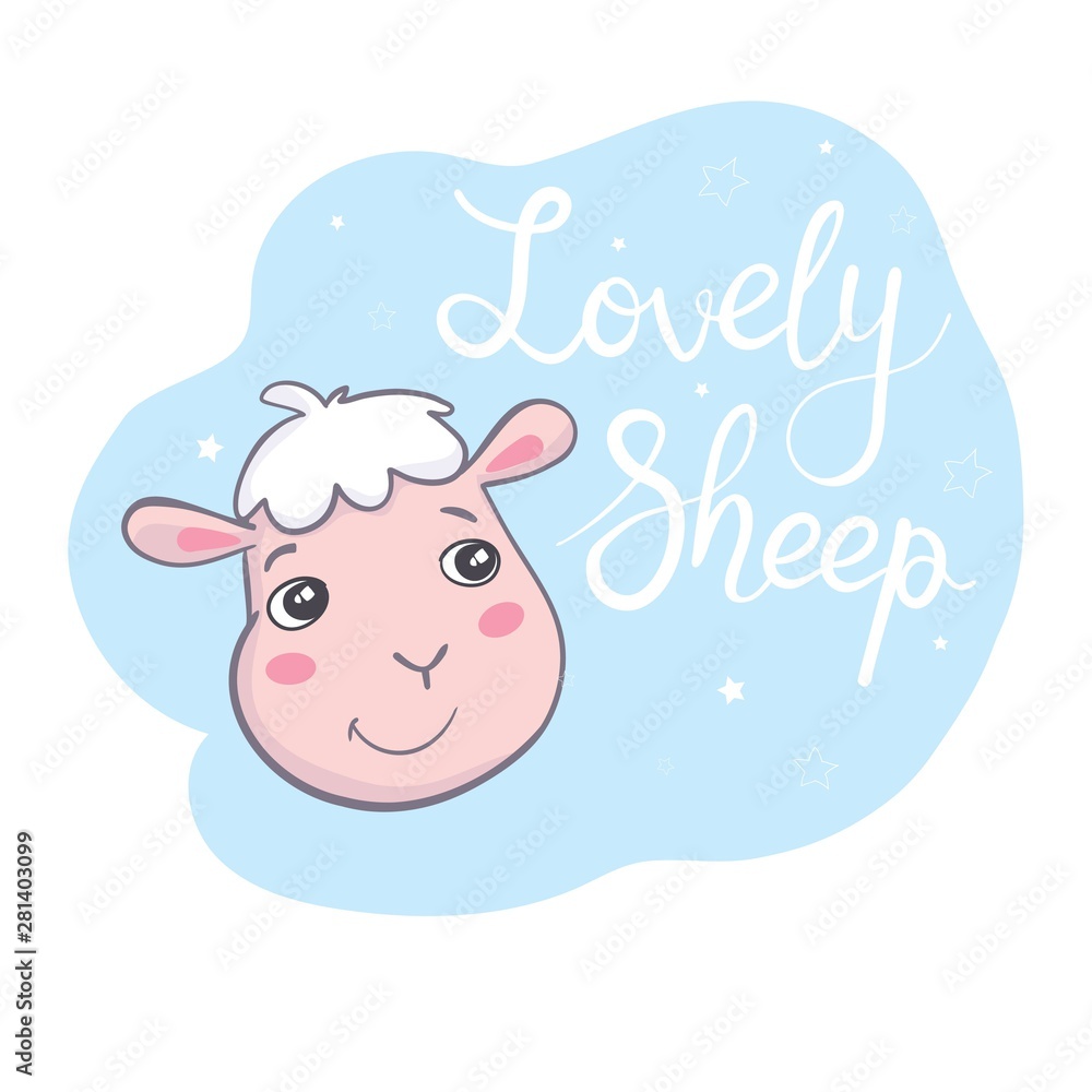 Naklejka premium Cute sheep. Good for holiday card. Flat icon. Vector illustration