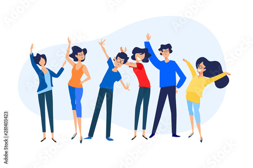 Flat design concept of our team, about us, community, management. Vector illustration for website banner, marketing material, presentation template, online advertising.