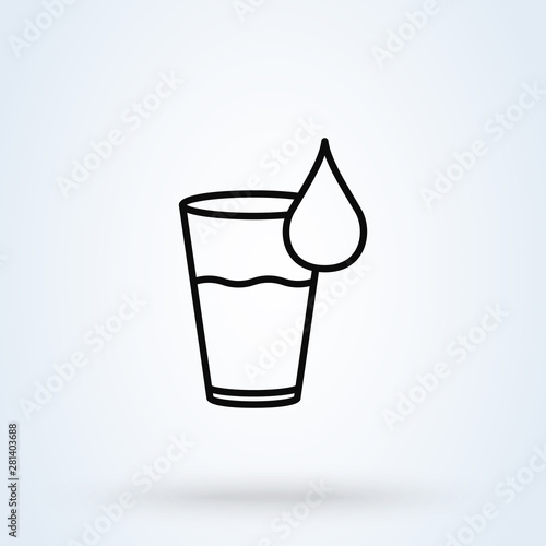 cup and water drop. line art Simple vector modern icon design illustration.