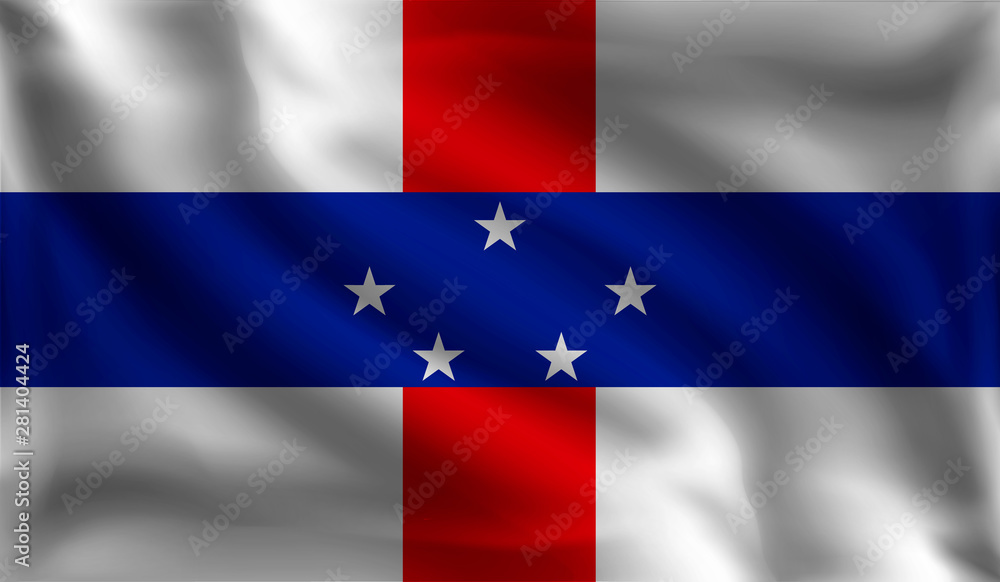 Waving Netherlands Antilles flag, the flag of Netherlands Antilles, vector illustration Waving Netherlands Antilles flag, the flag of Netherlands Antilles, vector illustration