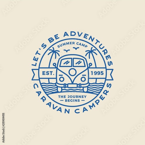 Camping outdoor and adventure logos, badges, labels, emblems, marks and design elements. Graphic Art. Vector Illustration.