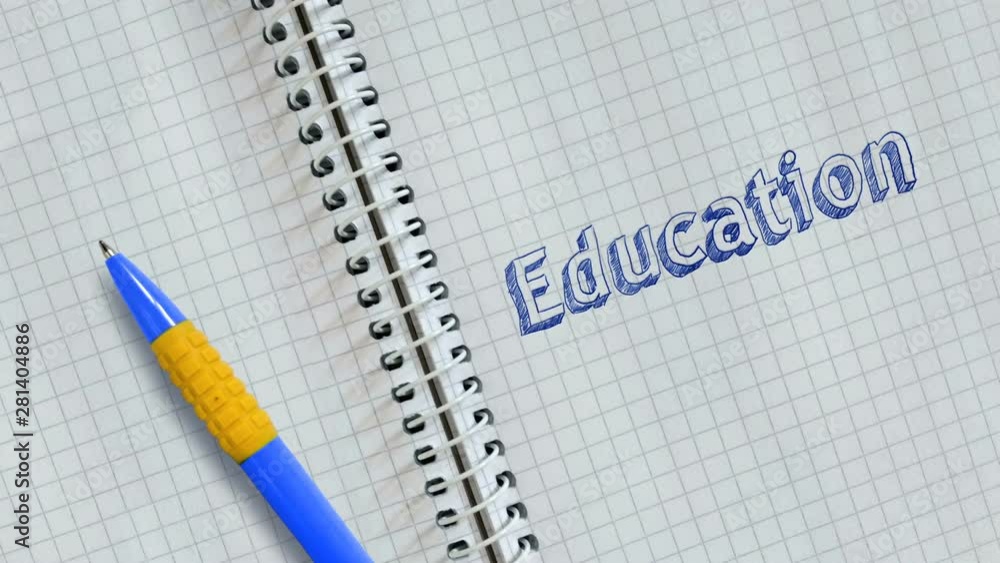 Text education handwritten on sheet of notebook and animated. Text education handwritten on sheet of notebook and animated.