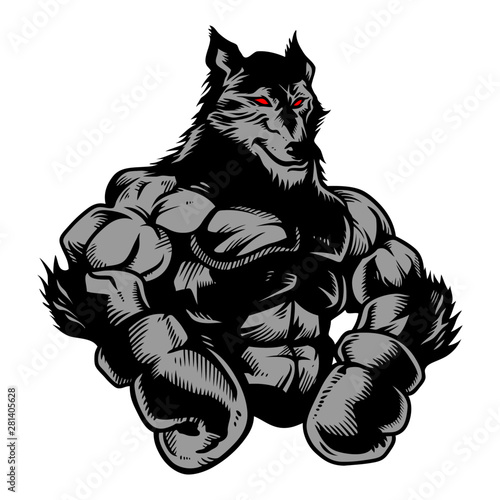 Wolf Gym Boxing Hand Drawn Vector Illustration