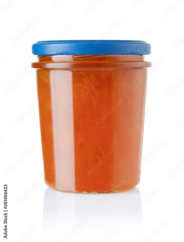 Apricot jam in a glass jar isolated on white Apricot jam in a glass jar isolated on white