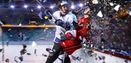 Canvas Print hockey player in action aggressive  attack  motion photo
