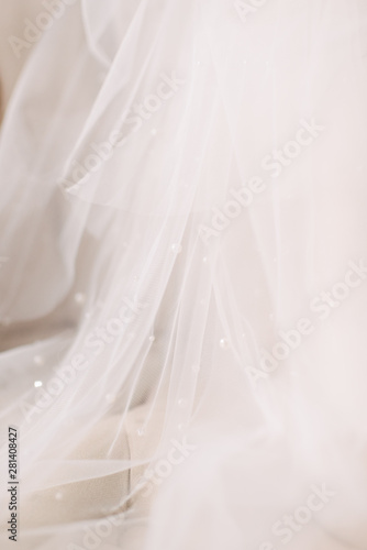 Canvas Print white veil with pearls close up. Fine art