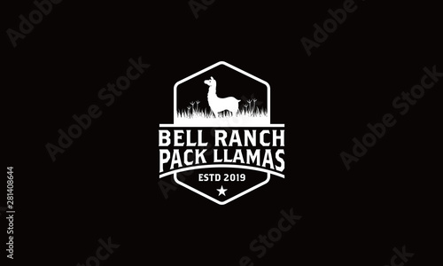 Retro Vintage / llama /  Emblem Label logo design vector